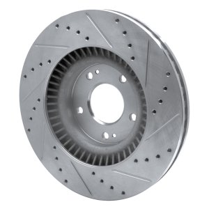 Kia Sorento Brake Rotor (1) - Front Left - R1 Concepts - Drilled & Slotted - Silver - `15-`20